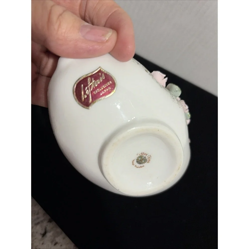 Vintage Lefton Hand Painted China Pink Rose Trinket/Ashtrays Pair Perfect Shape